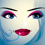 Face makeup. Lips, eyes and eyebrows of an attractive woman disp