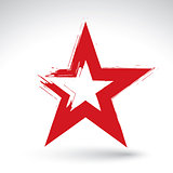 Hand drawn soviet red star icon scanned and vectorized, brush dr