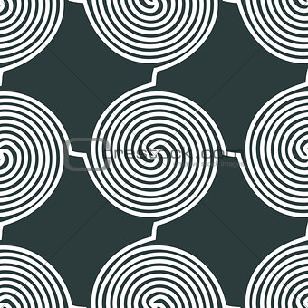 Spiral lines seamless pattern, black and white vector background. EPS8