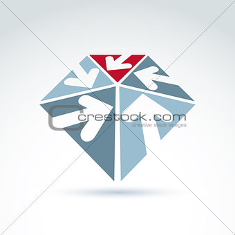 Vector abstract 3D  icon with five arrow, abstract symbol, desig