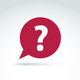 Red speech bubble with question mark, vector conceptual query ic