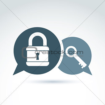 Padlock lock and key safety theme icon, vector symbol. EPS8