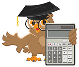 Owl teacher holding calculator