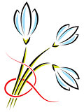 Vector bouquet of spring flowers. Crocuses or snowdrops with a r