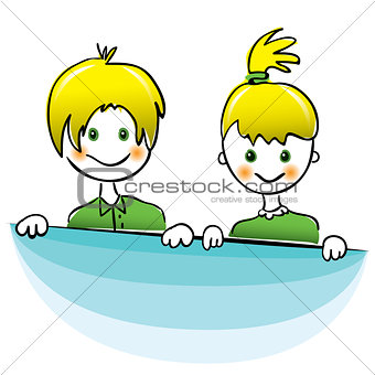 Vector. Happy boy and girl with bright yellow hair