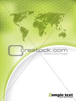 Green hexagon brochure design with scribbled map