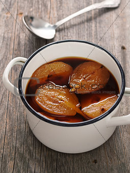 pot of rustic poached pear