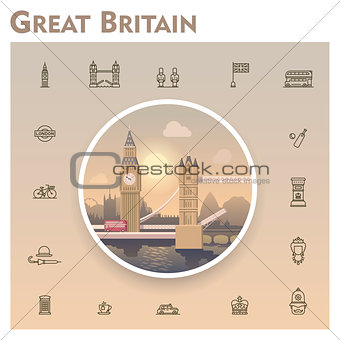 United Kingdom travel icon set