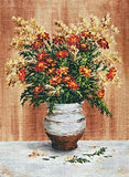 Painting Flowers Marigold in a Pot