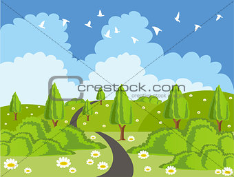 Green landscape with road