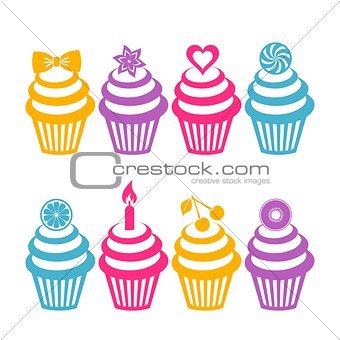 Colorful cupcake silhouettes