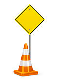 Road sign and traffic cone