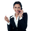 Female customer support executive on call