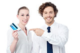 Business people showing credit card