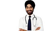 Young cheerful isolated male doctor