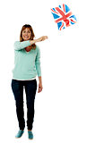 Lady UK supporter waving national flag