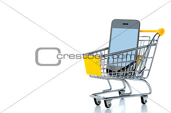 Mobile phone in shopping cart