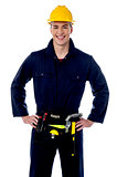 Smiling handyman isolated over white
