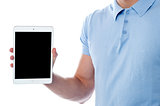 Man displaying his new tablet pc