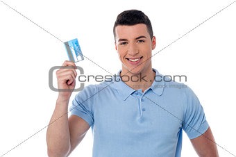 Man showing his credit card