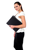 Business lady holding office files