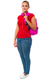 Pretty college student carrying pink backpack