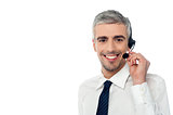 Smiling customer support executive