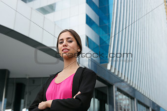 Portrait Young Business Woman Arms Crossed Smiling