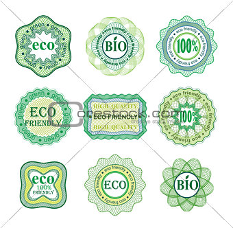 Set of labels for green technology and production.