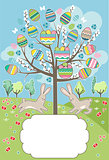 Stylized tree with rabbits - greeting card