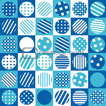 Blue geometrical background with squares and patterned circles