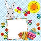Patchwork Easter card with eggs and rabbit