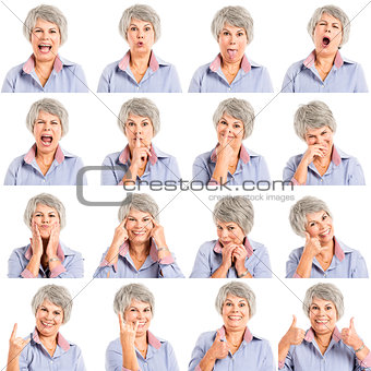 Elderly woman in different moods