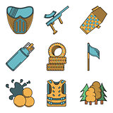 Flat colored vector icons for paintball