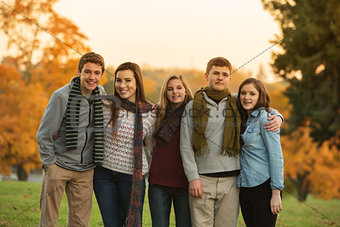 Five Cute Teens with Scarves