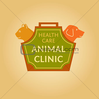Logo with animals for animal clinic. Health care. Veterinary hospital. Cat and dog. Cat and dog in the bag-carrying