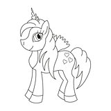 Vector illustration of cute horse princess, coloring book page for children