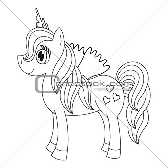 Fairy foal with wings, coloring book page for children