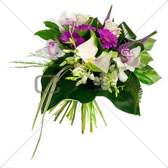 bouquet of roses, gerberas, orchids and anthurium