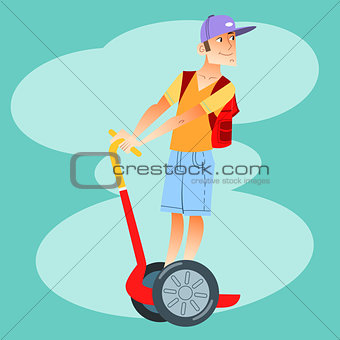 young tourist on electric scooter