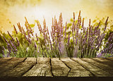 Wooden table with lavender