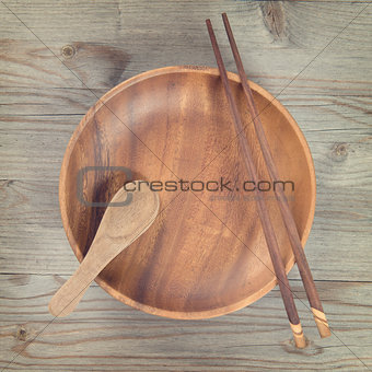 Empty plate and chopsticks in square composition.