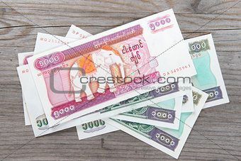 Myanmar kyat bank notes 