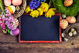Chalk board and Easter decorations