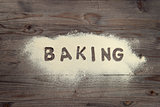 Word baking written in white flour