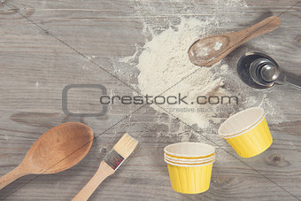 Various baking tools from overhead view