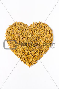 rice lover sign. raw rice grains in heart, love shape