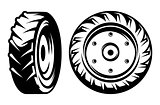 vector set of monochromatic tractor wheels different kinds