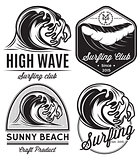 set of patterns for design logos on the theme of water, surfing, ocean, sea