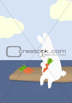 rabbit with carrot on a raft